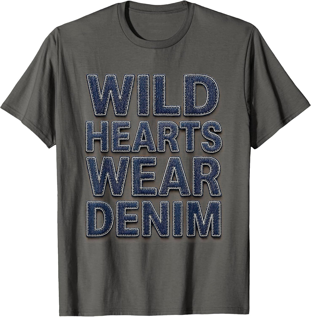Men's Wild Hearts Wear Denim Cowgirl Design T-Shirt - Asphalt Grey