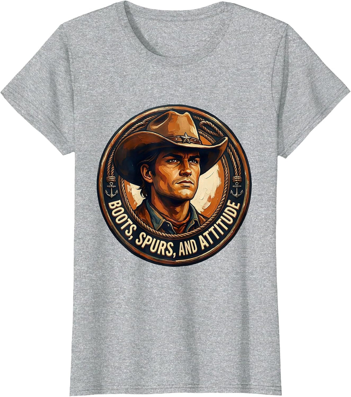Boots Spurs and Attitude Cowgirl Design T-Shirt - Heather Grey