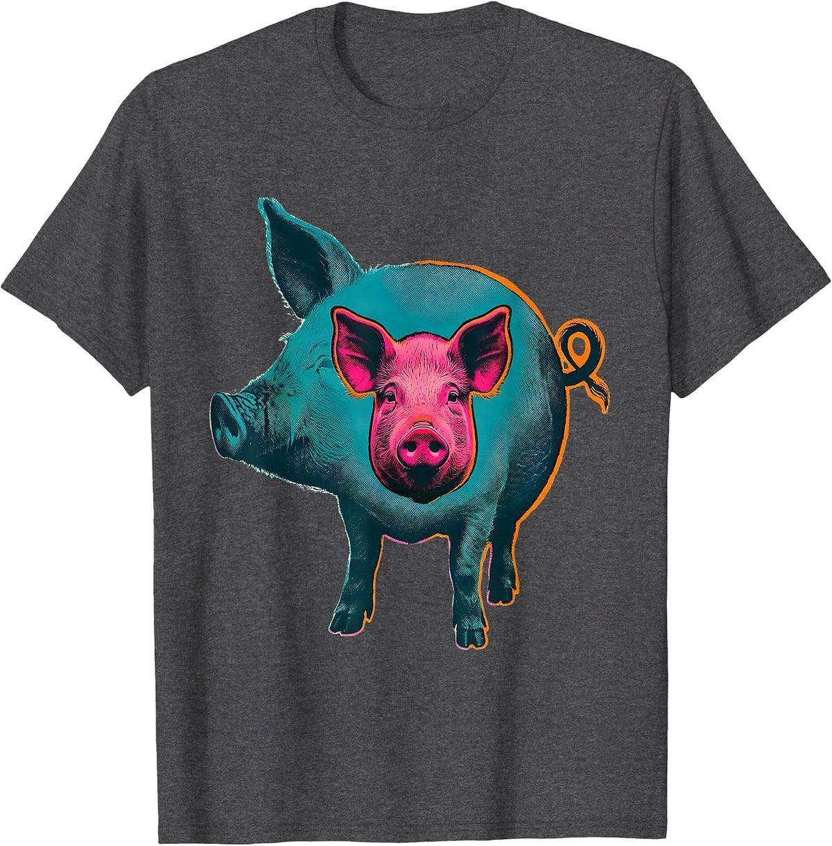 Pig Silhouette Farm Animal Lover Humor Casual T-Shirt - Dark Heather Grey