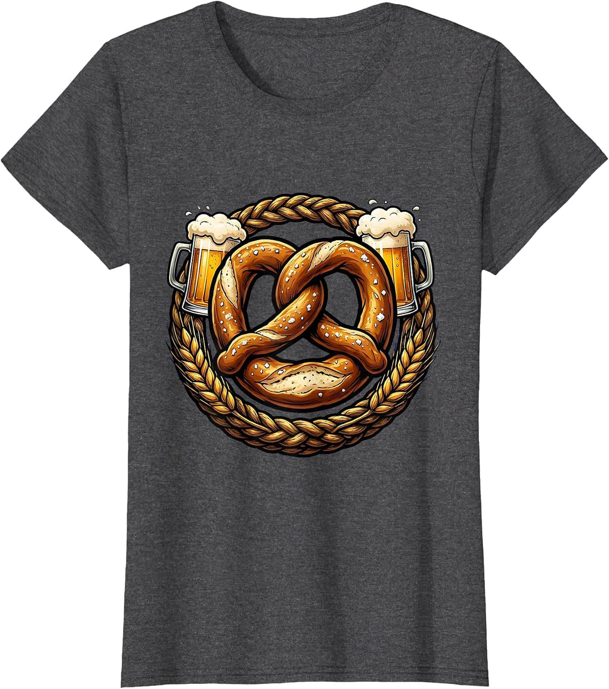 Women's Bold Pretzel Graphic Oktoberfest Design T-Shirt - Dark Heather Grey
