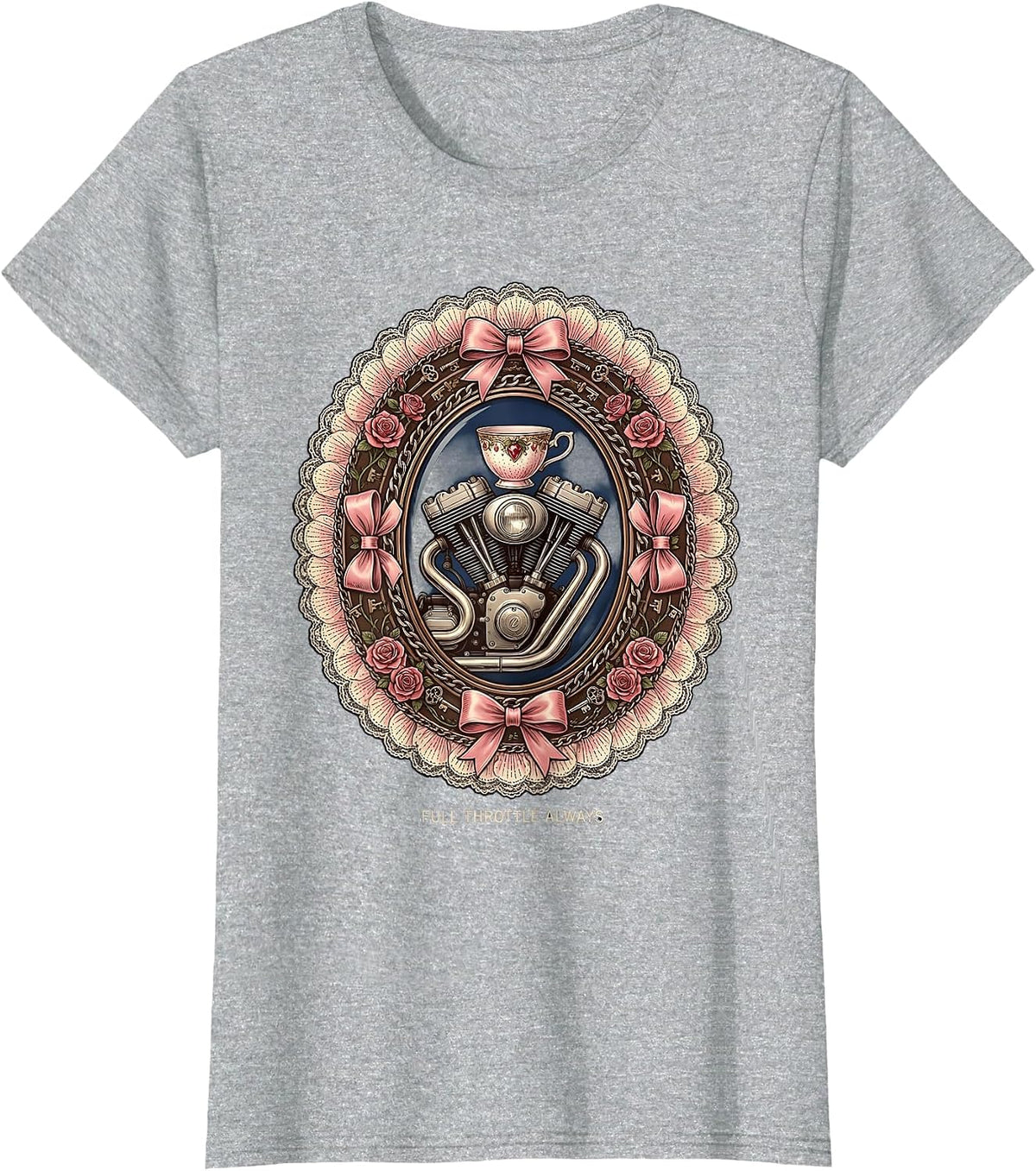 Full Throttle Always Motorcycle Rider Design T-Shirt - Heather Grey