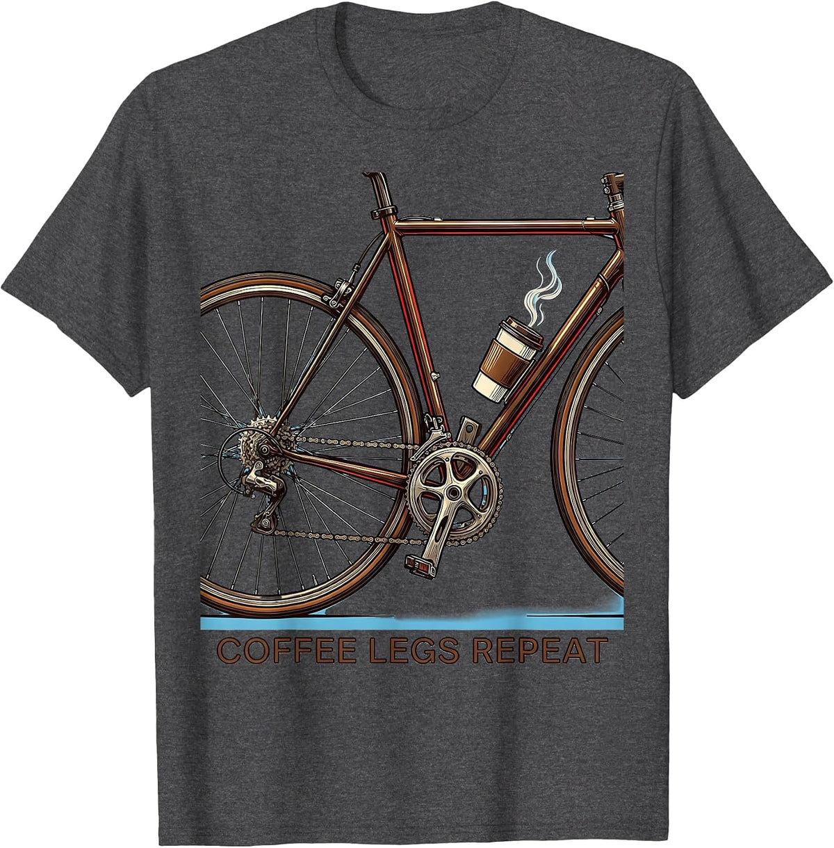 Coffee Legs Repeat Cycling Design T-Shirt - Dark Heather Grey