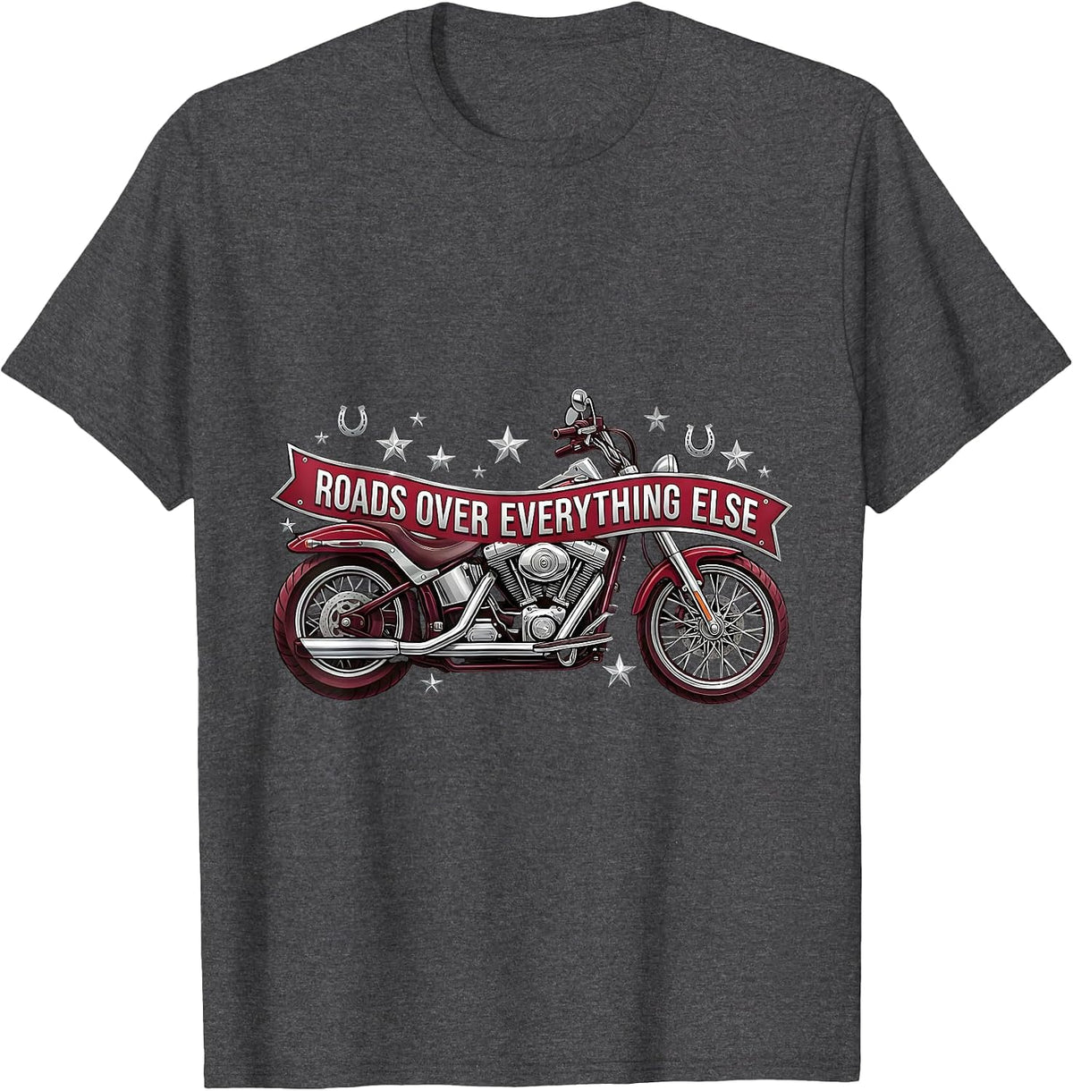 Roads Over Everything Motorcycle Rider Design T-Shirt - Dark Heather Grey