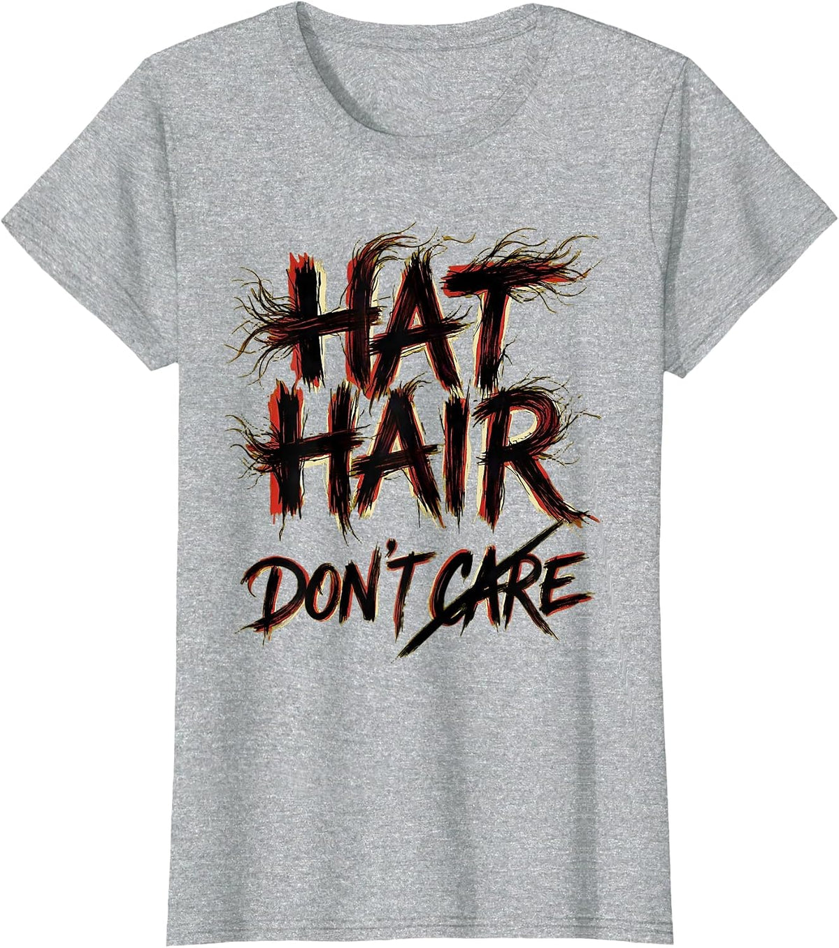 Hat Hair Don't Care Cowboy Design T-Shirt - Heather Grey