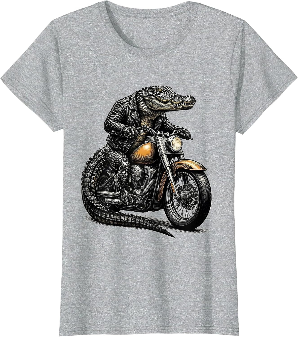 Gator Riding a Vintage Motorcycle Graphic Tee T-Shirt - Heather Grey