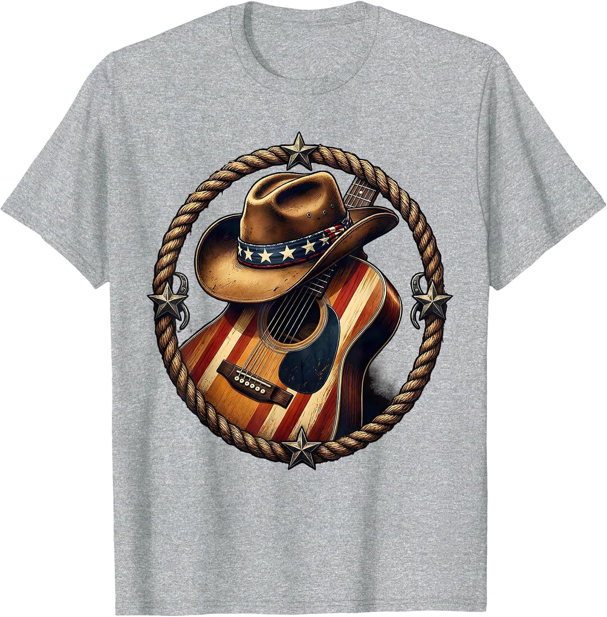 Men's Cowgirl Hat and Guitar Graphic Design T-Shirt - Heather Grey