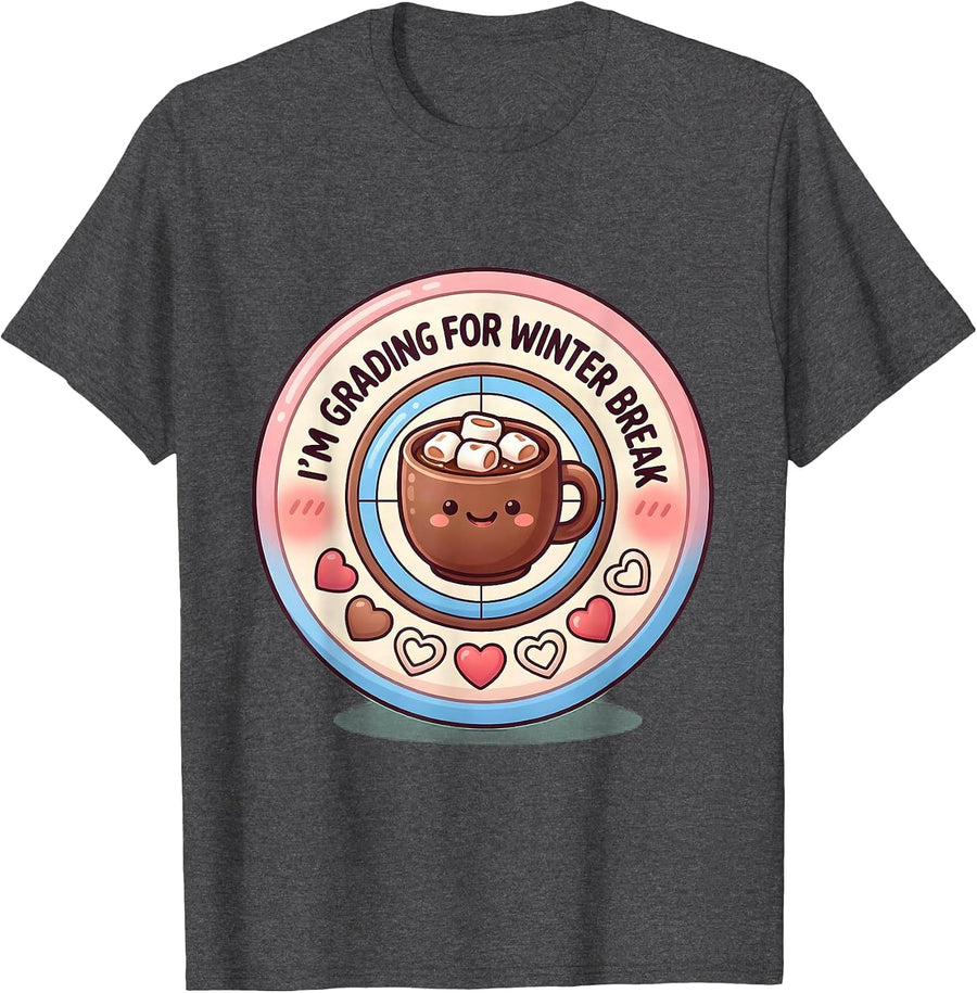 Men's I'm Grading For Winter Break Cute Kawaii Teacher Winter T-Shirt - Dark Heather Grey