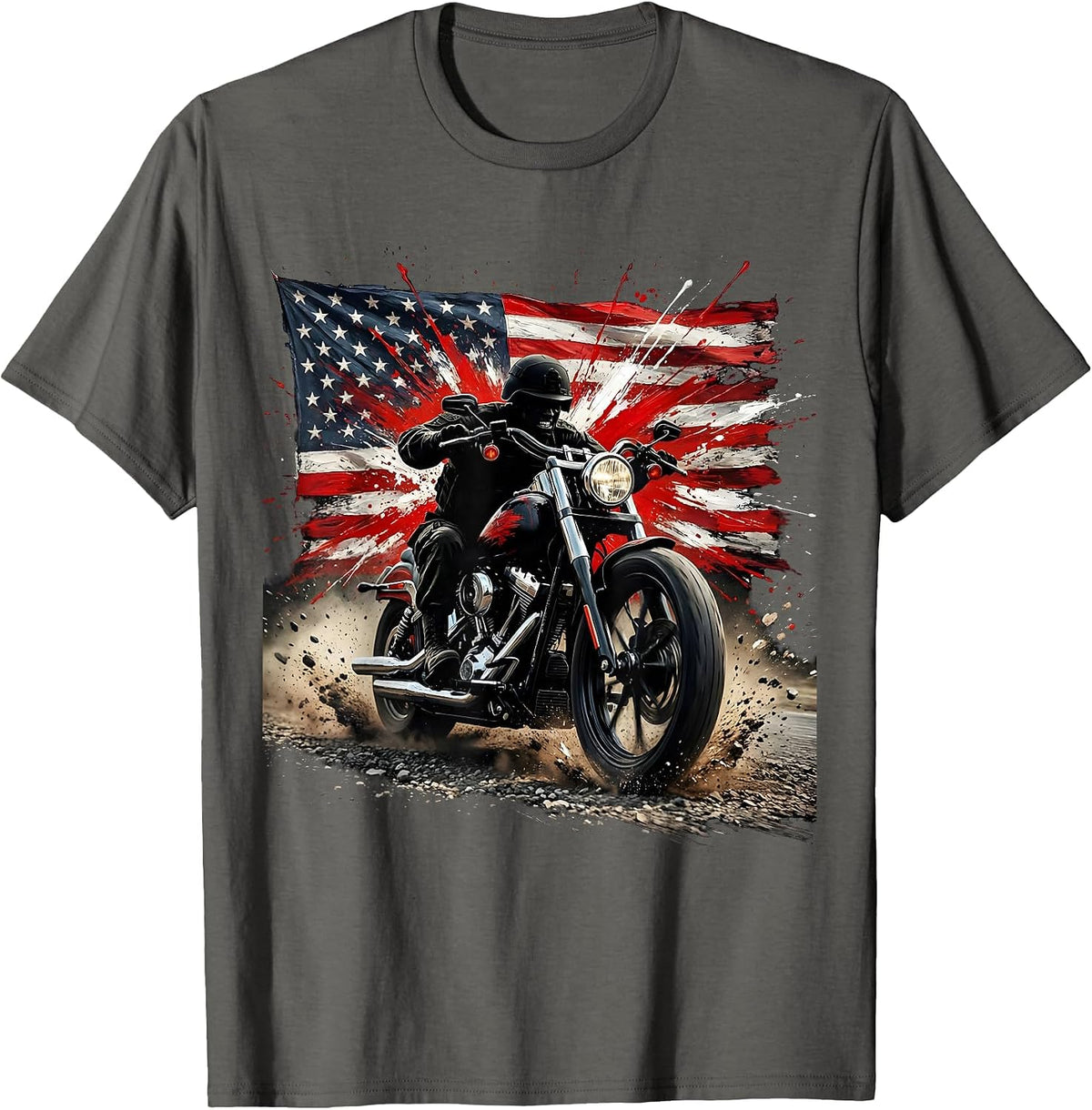 Freedom Rider Motorcycle Desert Highway Graphic T-Shirt - Asphalt Grey