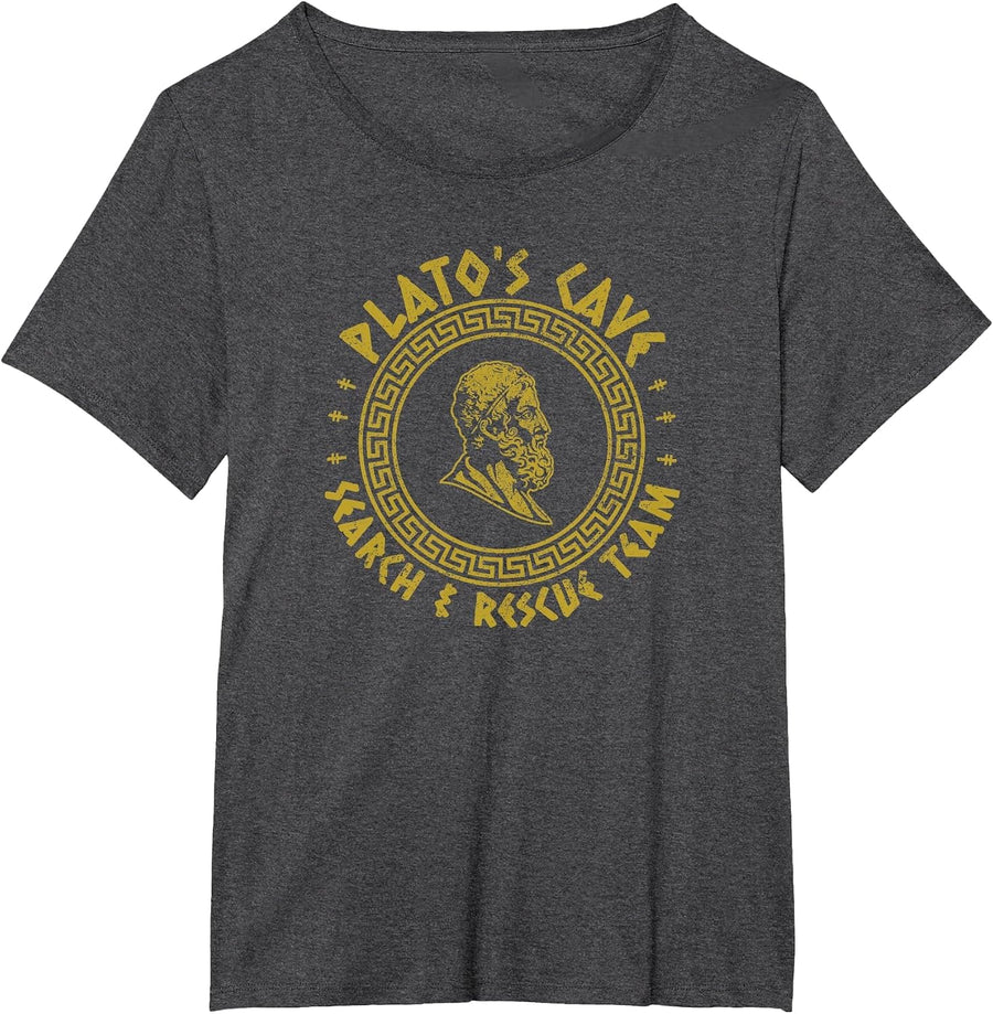 Plato's Cave Search and Rescue Teams Funny Philosophy T-Shirt - Dark Heather Grey