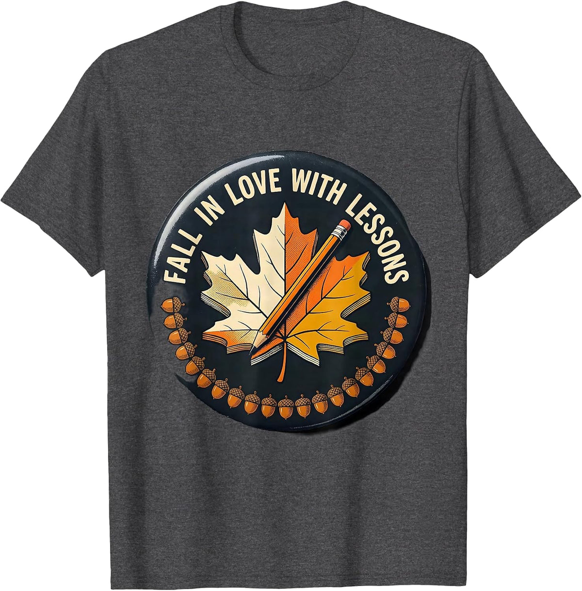 Fall In Love With Lessons Retro Teacher Autumn Halloween T-Shirt - Dark Heather Grey