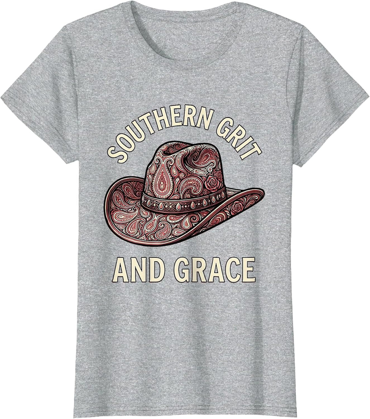 Southern Grit and Grace Cowboy Western Design T-Shirt - Heather Grey