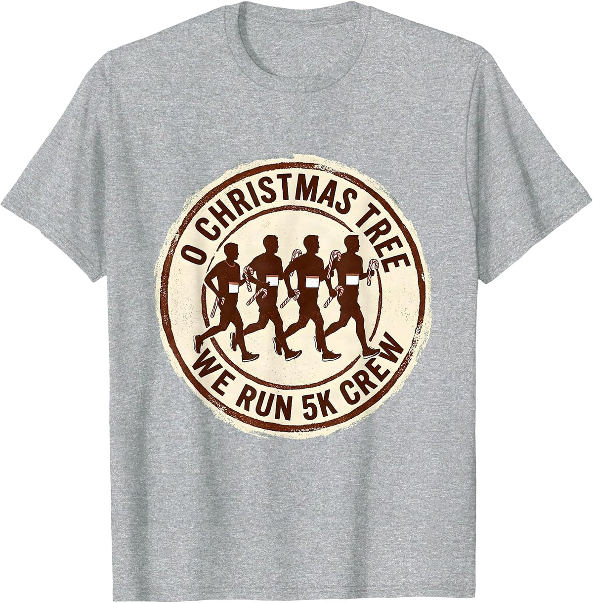 Men's O Christmas Tree, We Run 5K Crew Funny Running Squad T-Shirt - Heather Grey