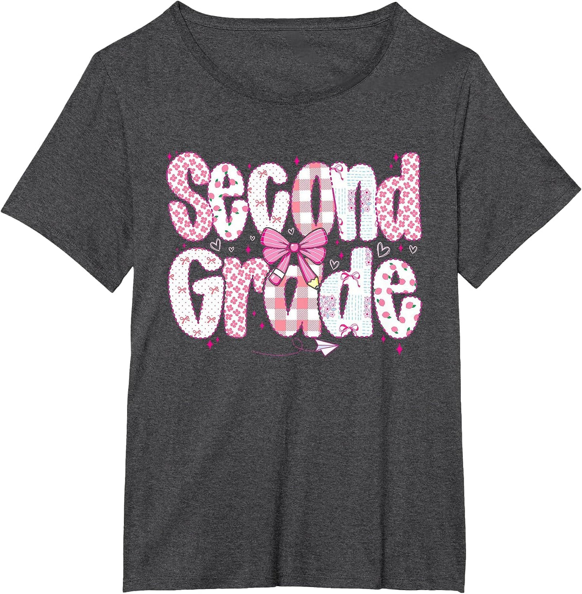 Preppy Second Grade Teacher Team Bow Back to School Girls T-Shirt - Dark Heather Grey