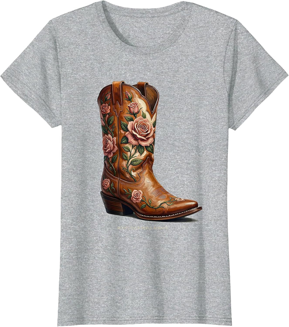 Women's Boots Over Heels Always Girls Western Design T-Shirt - Heather Grey
