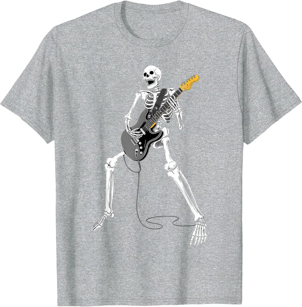 Skeleton Guitar Guy Music Spooky Halloween Rock Band Concert T-Shirt - Heather Grey