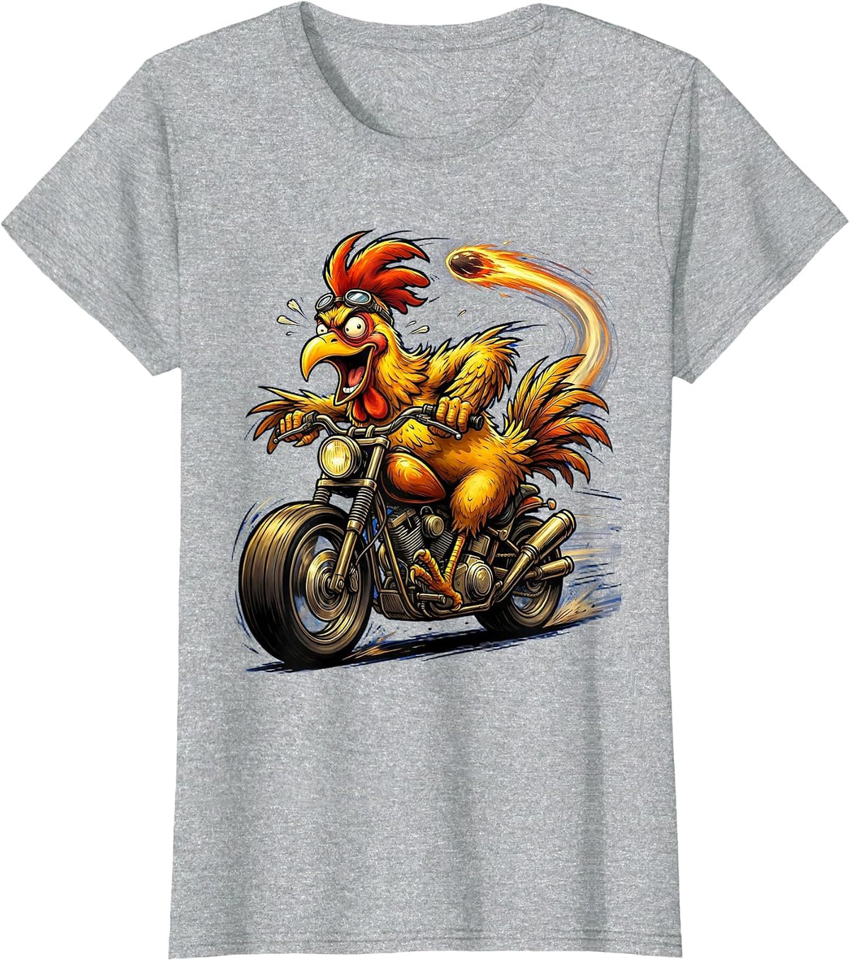 Women's Chicken Riding Motorcycle Full Speed Biker Art T-Shirt - Heather Grey