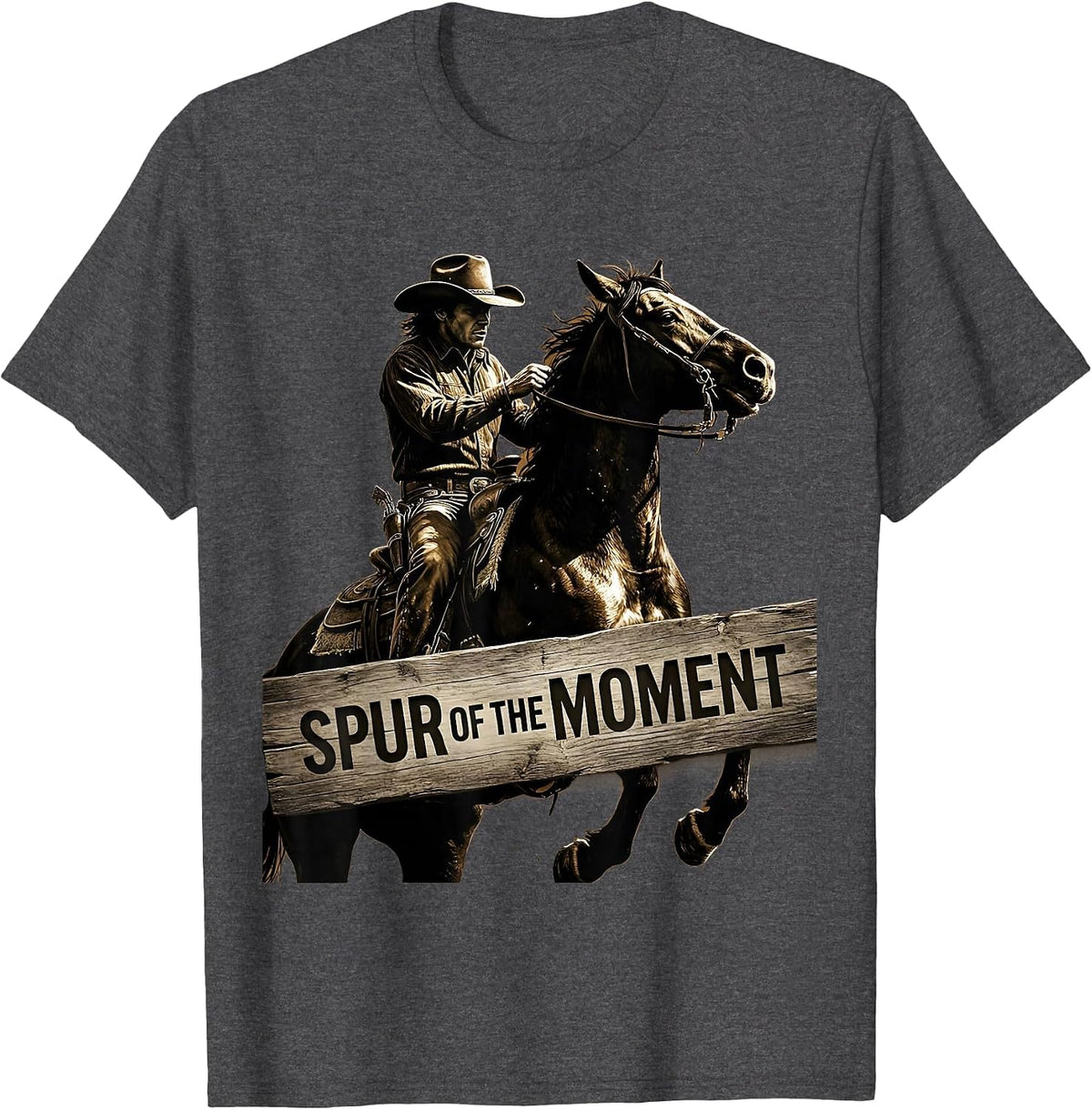 Men's Spur of the Moment Cowgirl Graphic Design T-Shirt - Dark Heather Grey