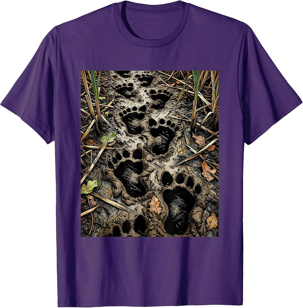 Bottomland Camo Whitetail Deer Tracks Design T-Shirt - Purple