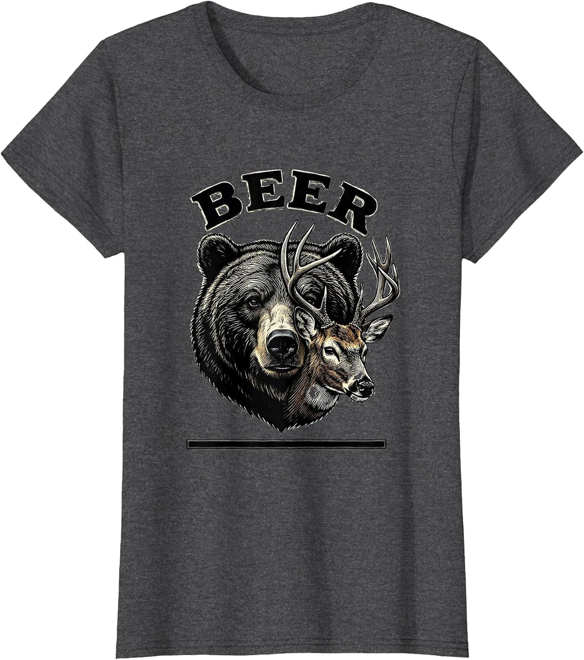 Women's BEER Vintage Bear Deer Funny Hunting Drinking Humor T-Shirt - Dark Heather Grey