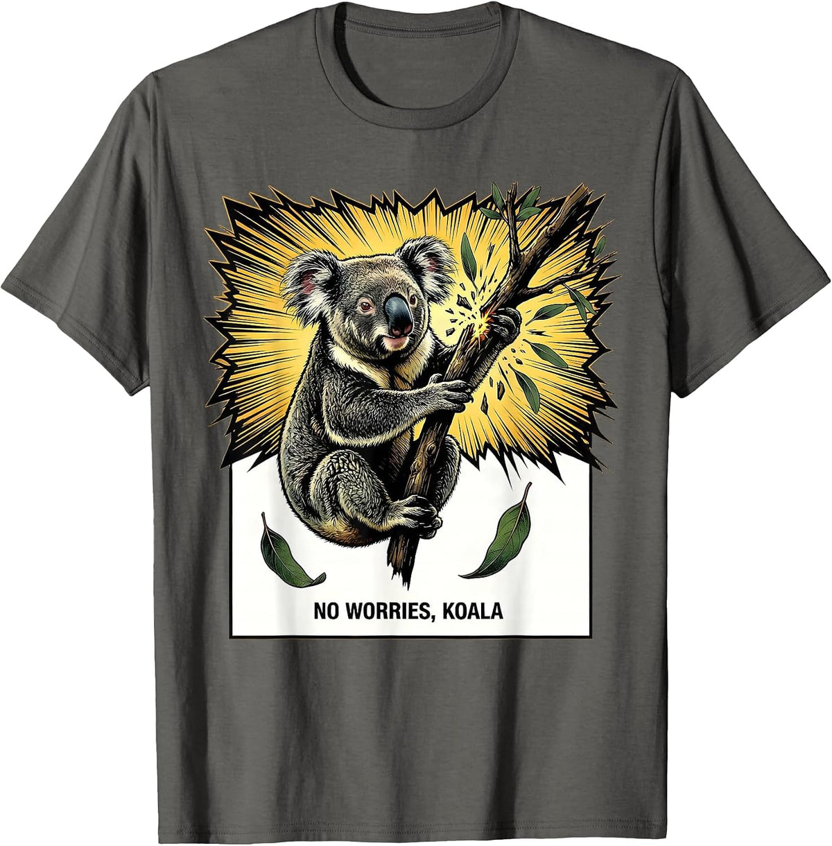 No Worries Koala Comic Book Aussie Wildlife Novelty T-Shirt - Asphalt Grey