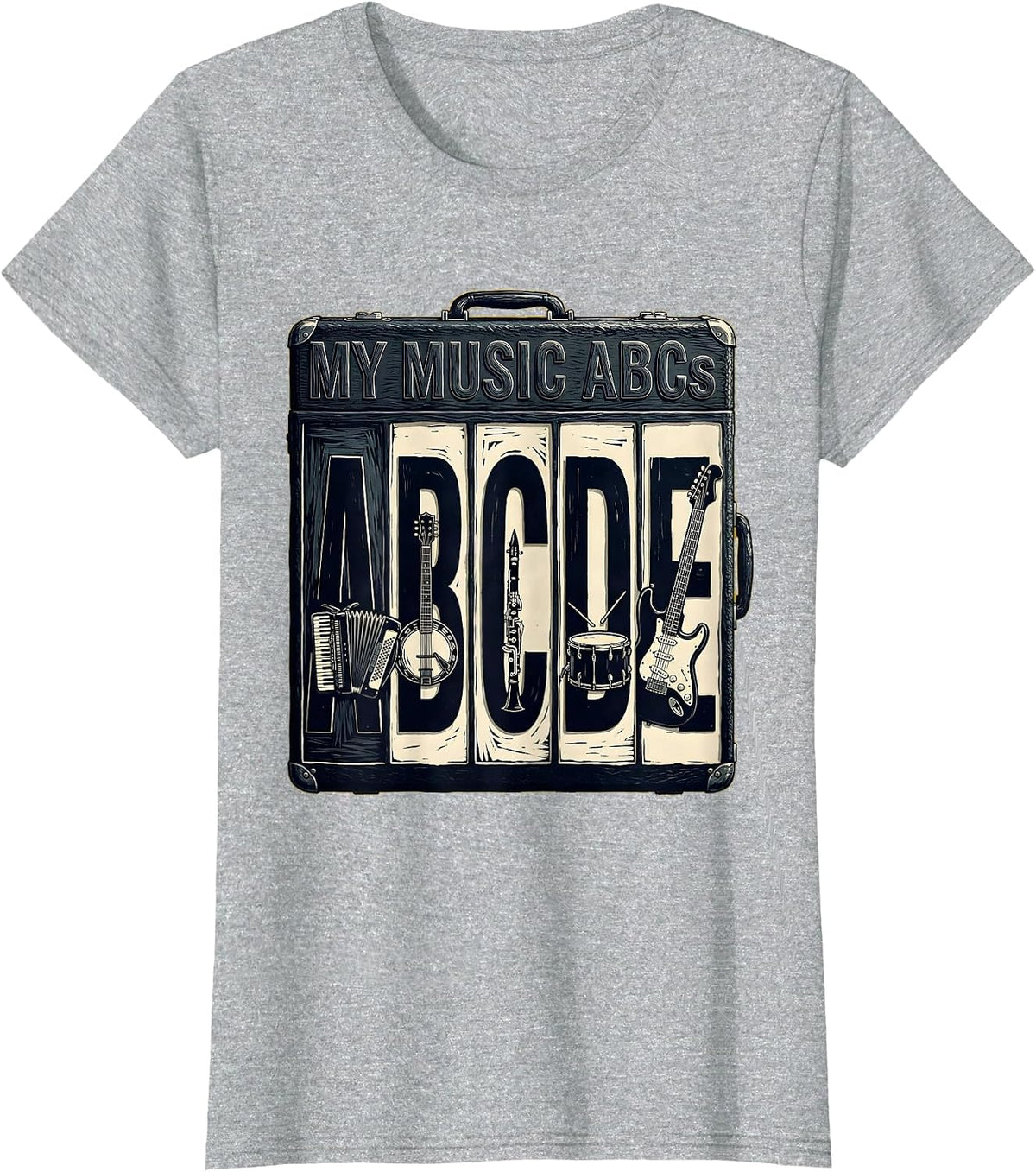 Women's My Music ABCs Linocut Kids Alphabet Learning Preschool T-Shirt - Heather Grey