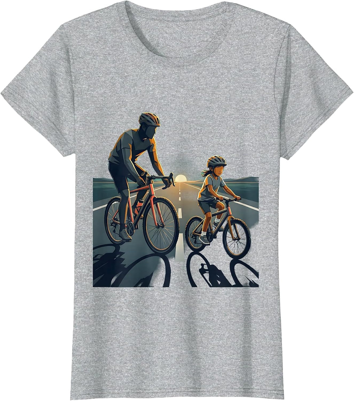 Women's Girl Dad Father Daughter Bike Ride Graphic Tee T-Shirt - Heather Grey