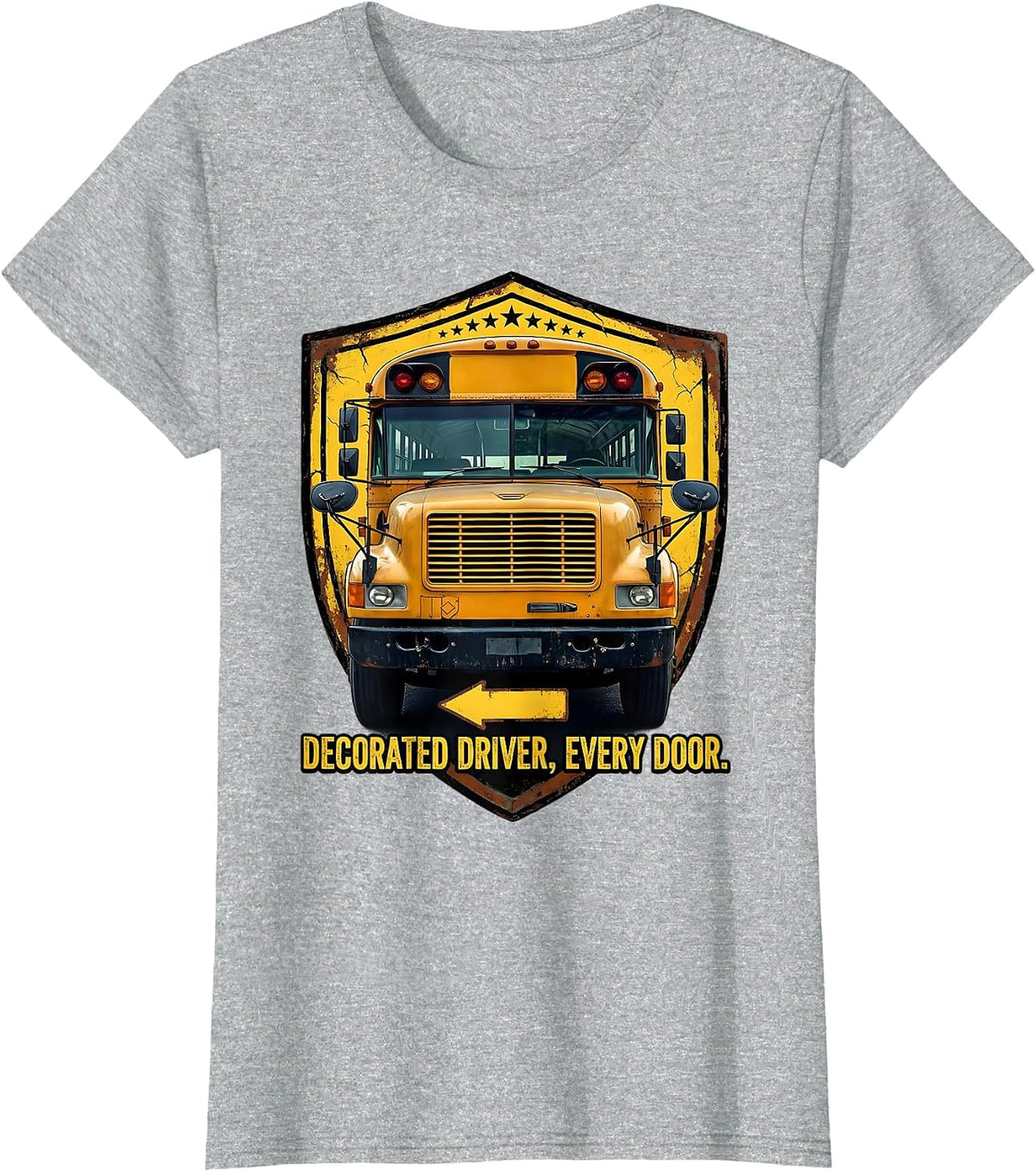 Women's Decorated Driver Every Door Distressed School Bus Driver T-Shirt - Heather Grey