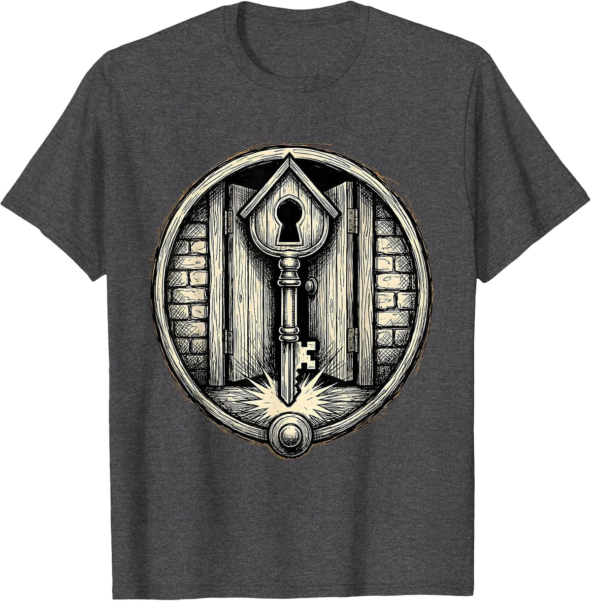 Men's Sped Teacher Giant Key Unlocking School Door T-Shirt - Dark Heather Grey