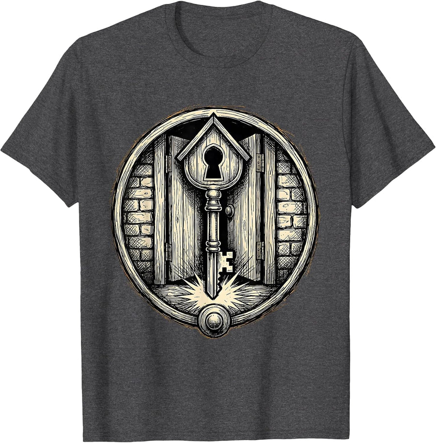 Men's Sped Teacher Giant Key Unlocking School Door T-Shirt - Dark Heather Grey