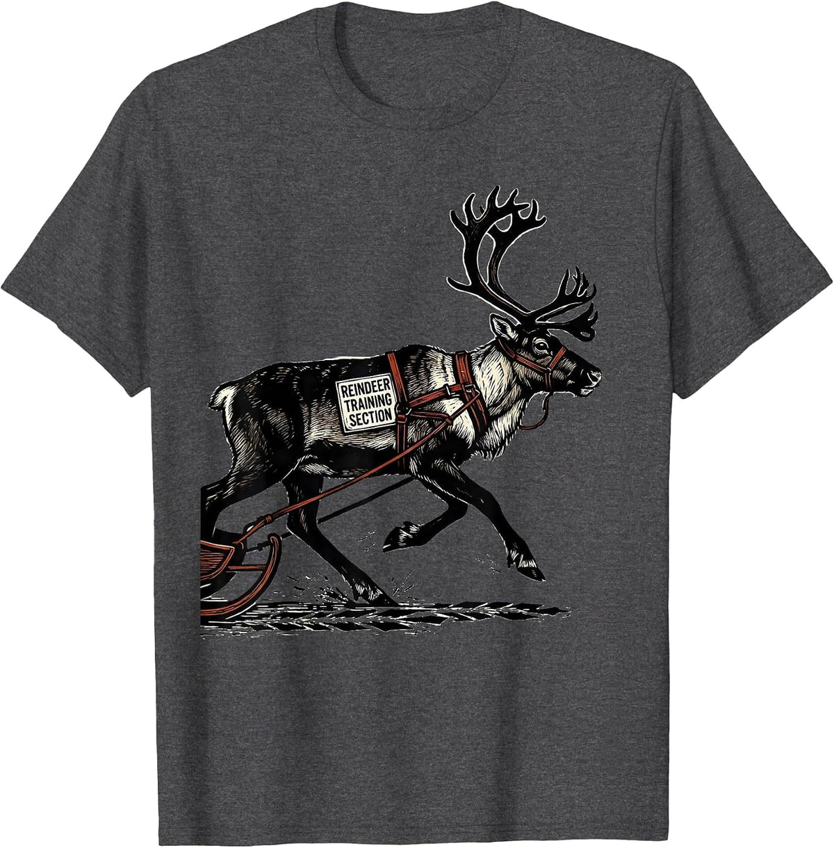 Men's Reindeer Training Section Funny Christmas Running Runner T-Shirt - Dark Heather Grey