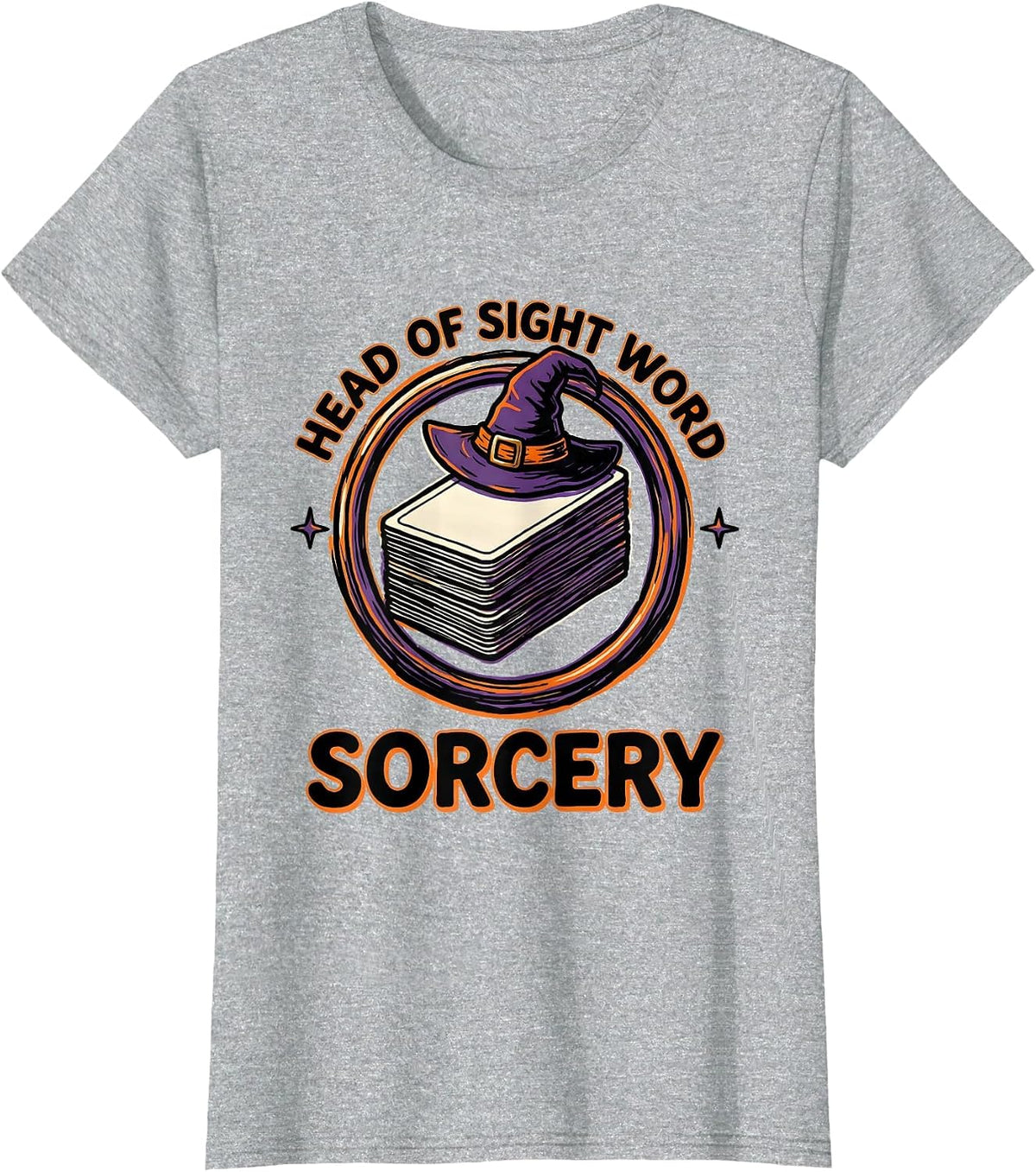 Women's Head Of Sight Word Sorcery Funny Teacher Halloween School T-Shirt - Heather Grey