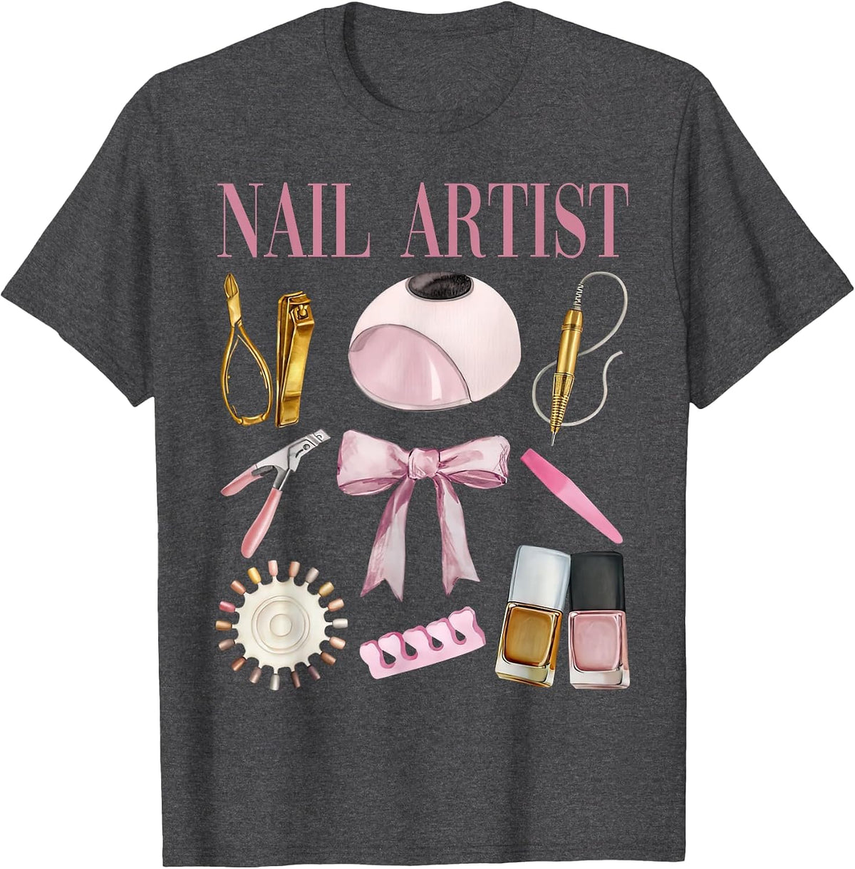 Vintage Coquette Bow Aesthetic Nail Tech Nail Technician T-Shirt - Dark Heather Grey