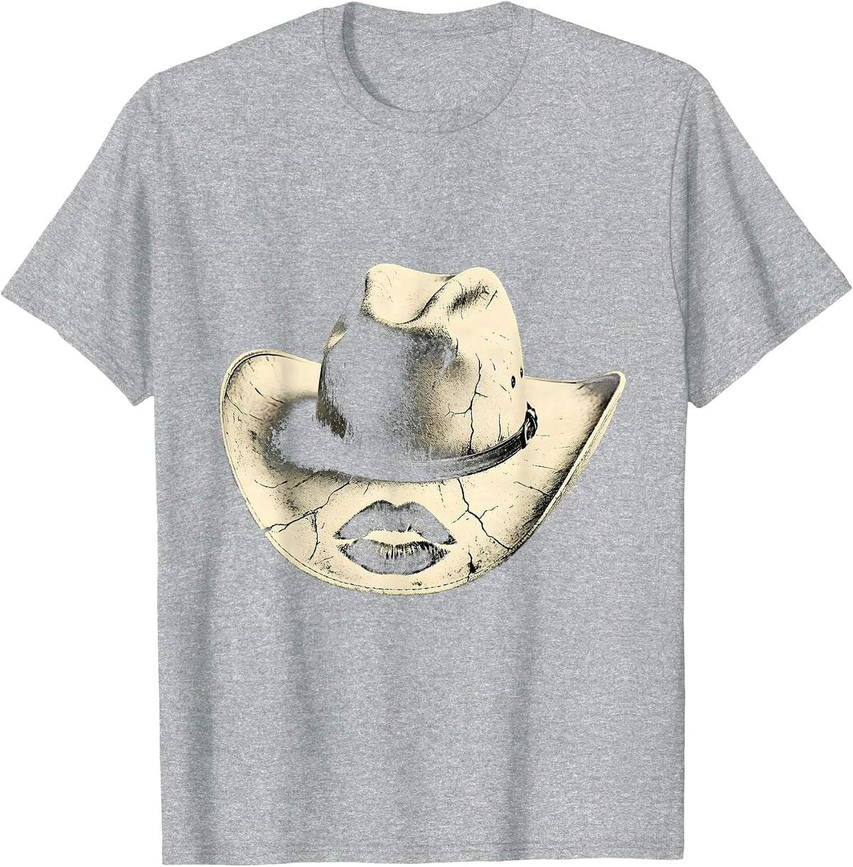 Men's Cowboy Hat Lipstick Kiss Western Graphic Tee T-Shirt - Heather Grey