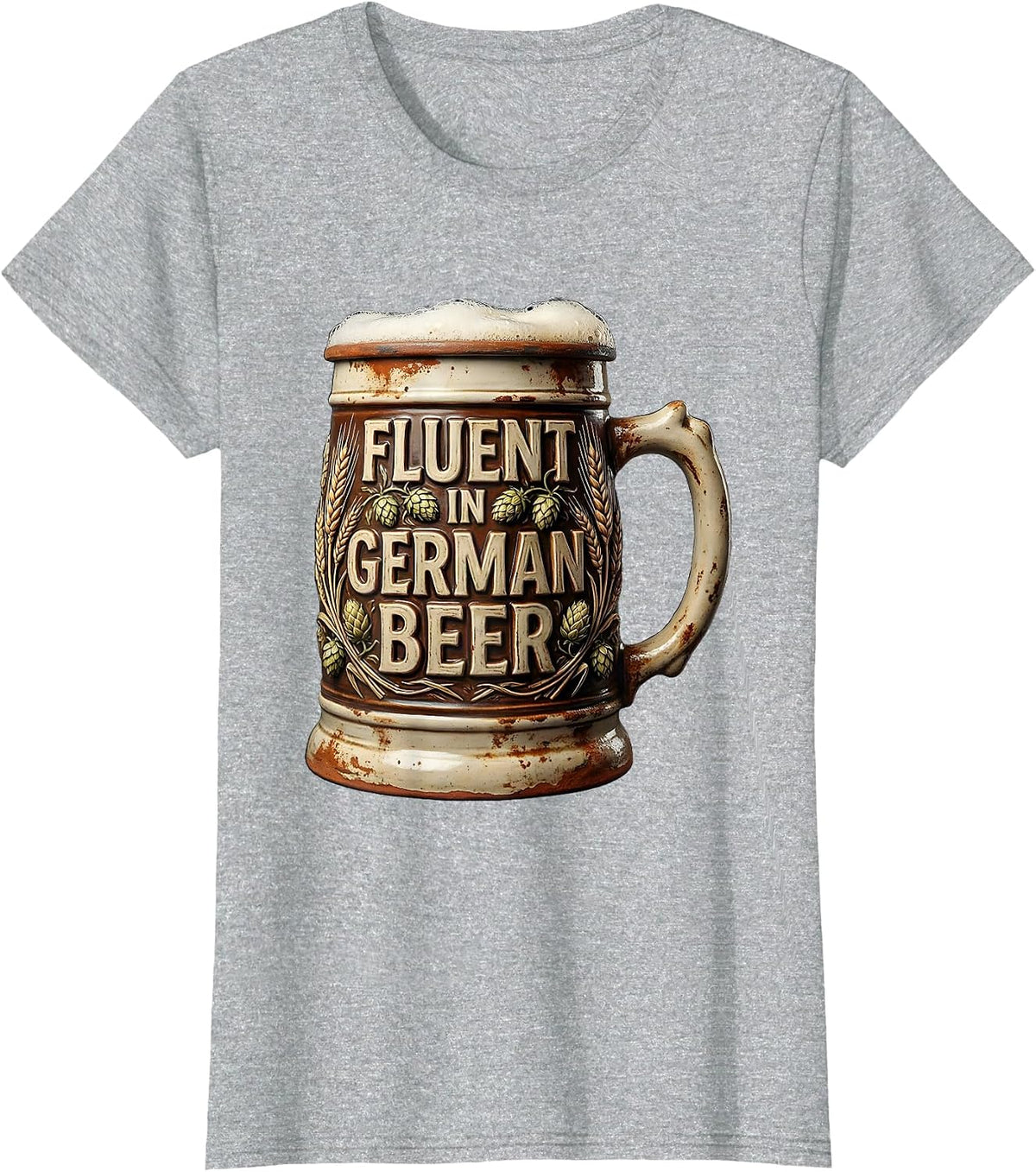 Fluent In German Beer Oktoberfest Design T-Shirt - Heather Grey