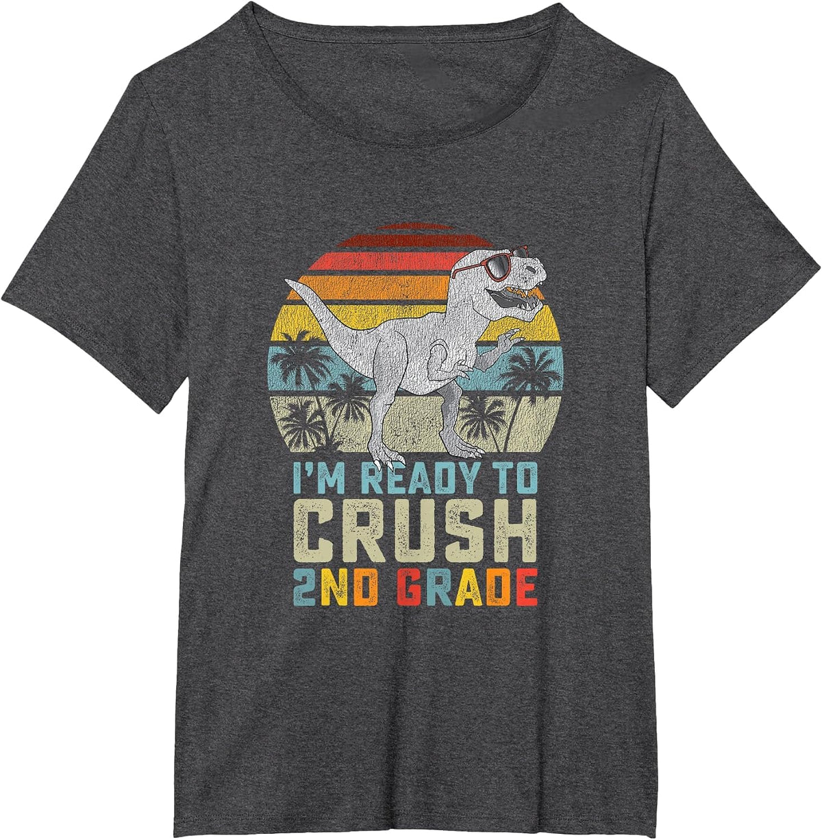 Ready to Crush Second 2nd Grade Dinosaur Back to School Boys T-Shirt - Dark Heather Grey