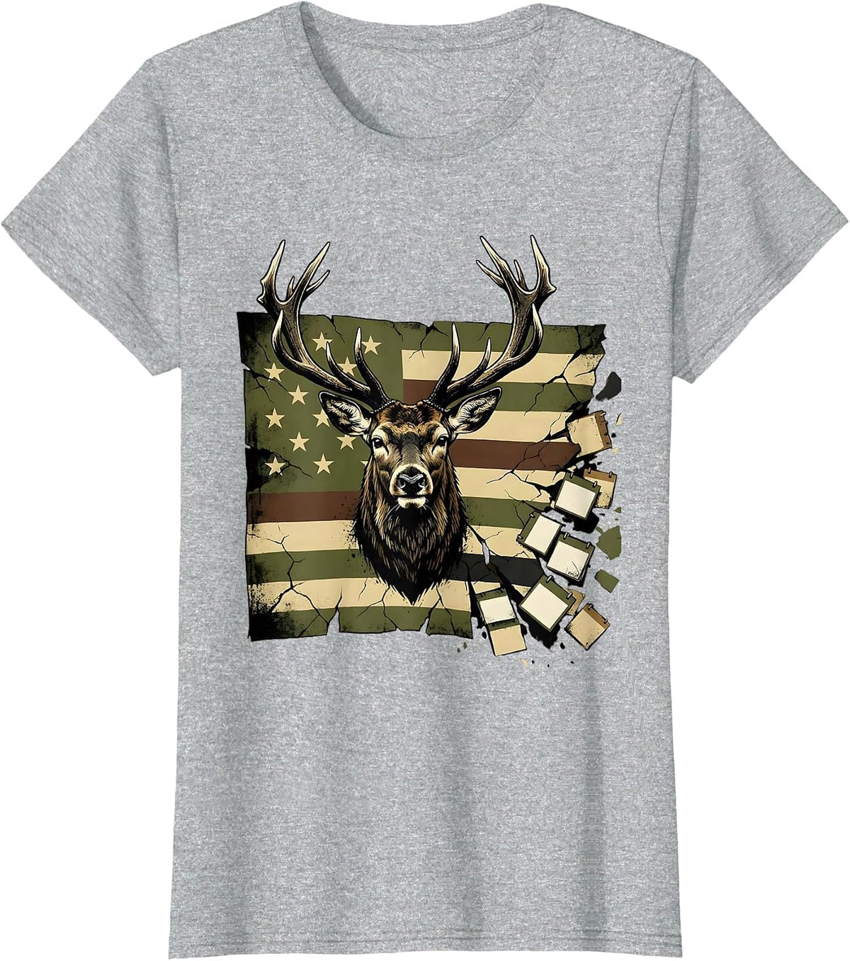Buck Head Camo Flag Funny Deer Hunting Hunter Dad T-Shirt - Heather Grey