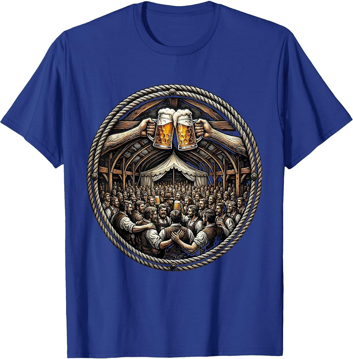Men's Oktoberfest Beer Hall Celebration Graphic Tee T-Shirt - Royal Blue
