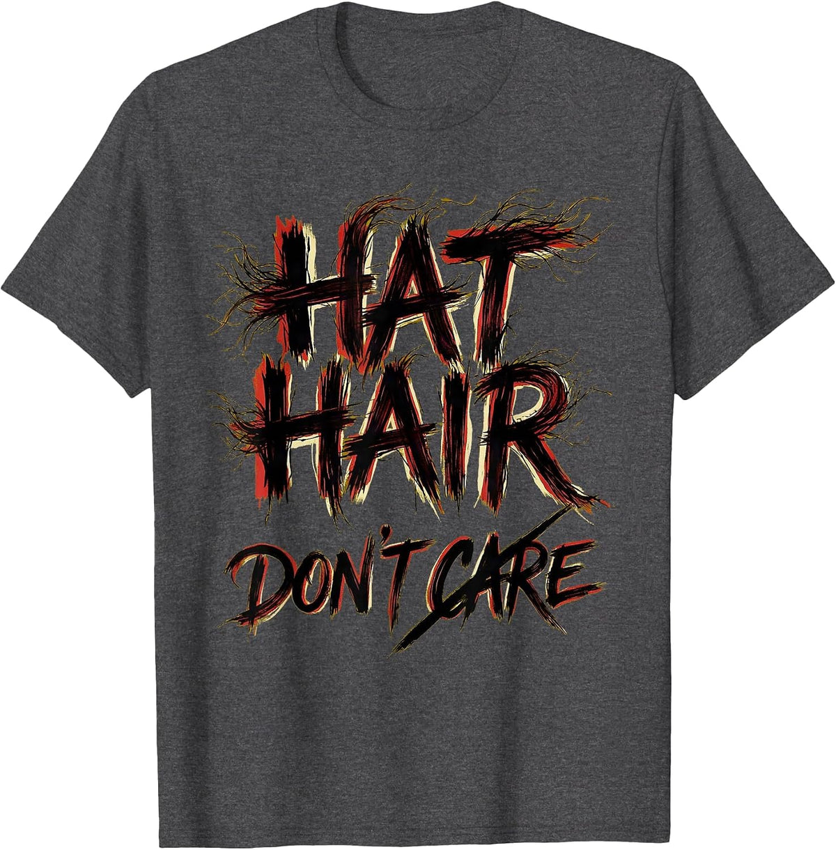Hat Hair Don't Care Cowboy Design T-Shirt - Dark Heather Grey