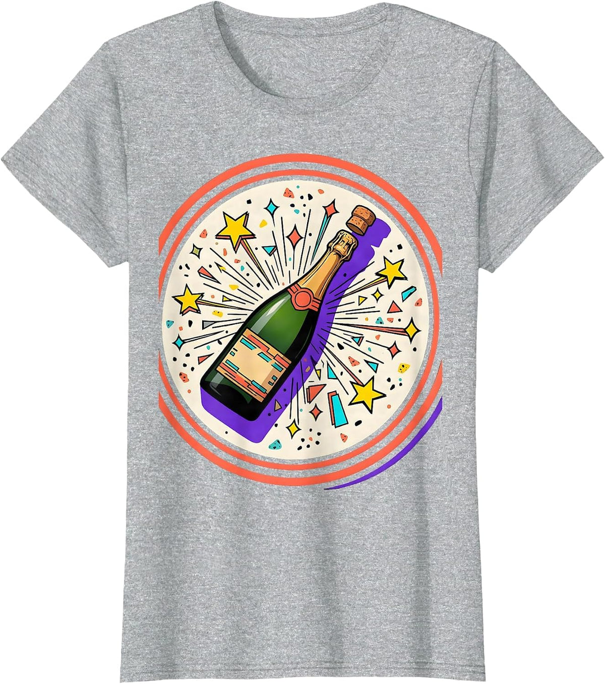 Pop Pop Champagne Cork Launch Stars Graphic T-Shirt - Heather Grey