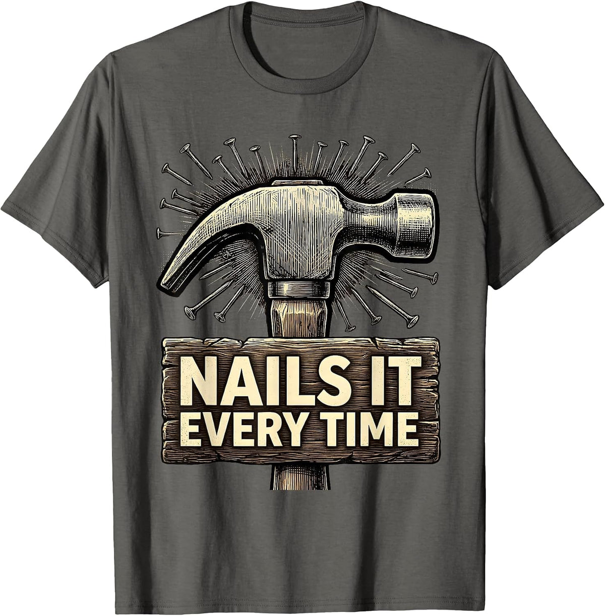 Men's Nails It Every Time Nail Tech Design T-Shirt - Asphalt Grey