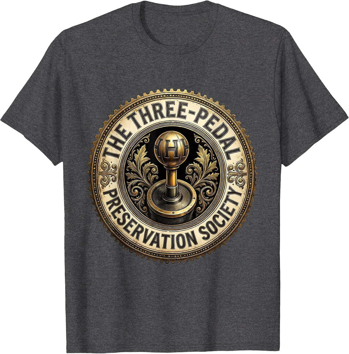 The Three-Pedal Preservation Society Manual Gear Design T-Shirt - Dark Heather Grey