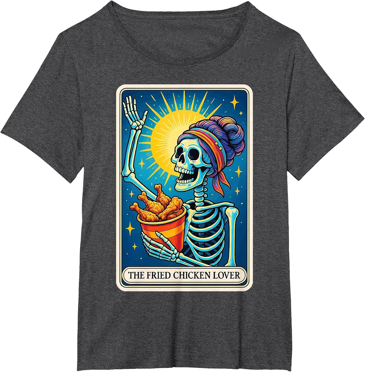 The Fried Chicken Lover Tarot Card T-Shirt - Dark Heather Grey