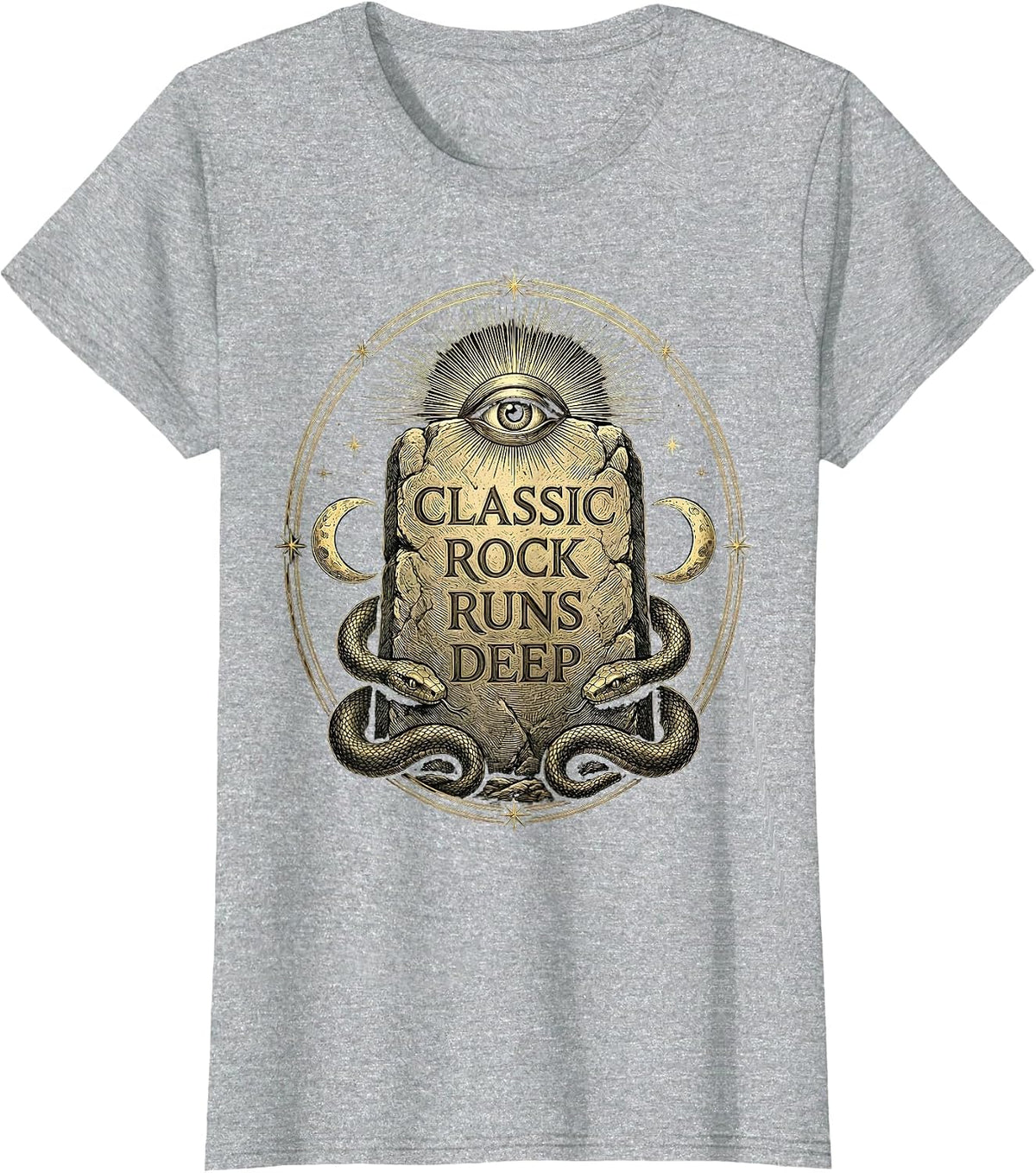 Classic Rock Runs Deep Vintage Band Design T-Shirt - Heather Grey