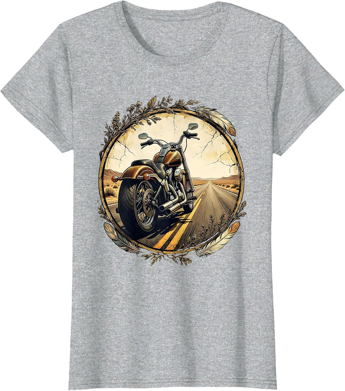 Freedom Vintage Motorcycle Open Highway Graphic T-Shirt - Heather Grey
