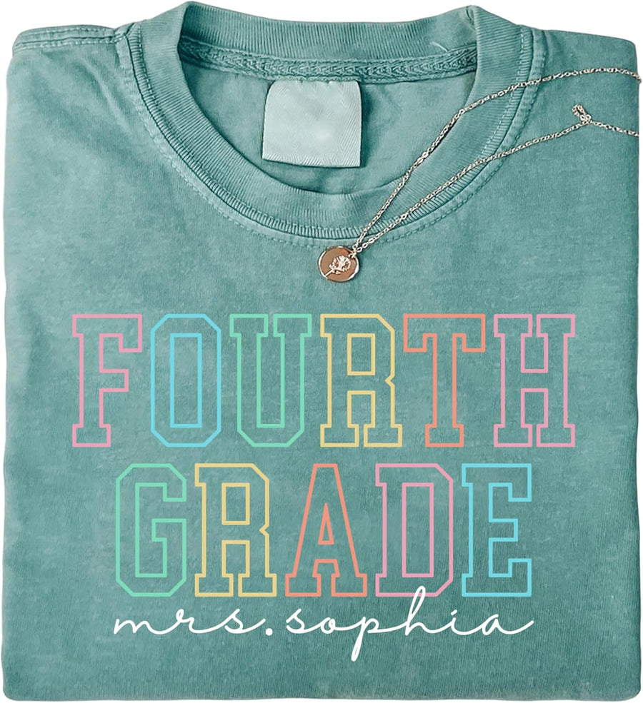 NAZENTI Personalized Teacher Shirt with Name – Custom Back to School T-Shirt for Women, First Day of School Gifts Teacher -