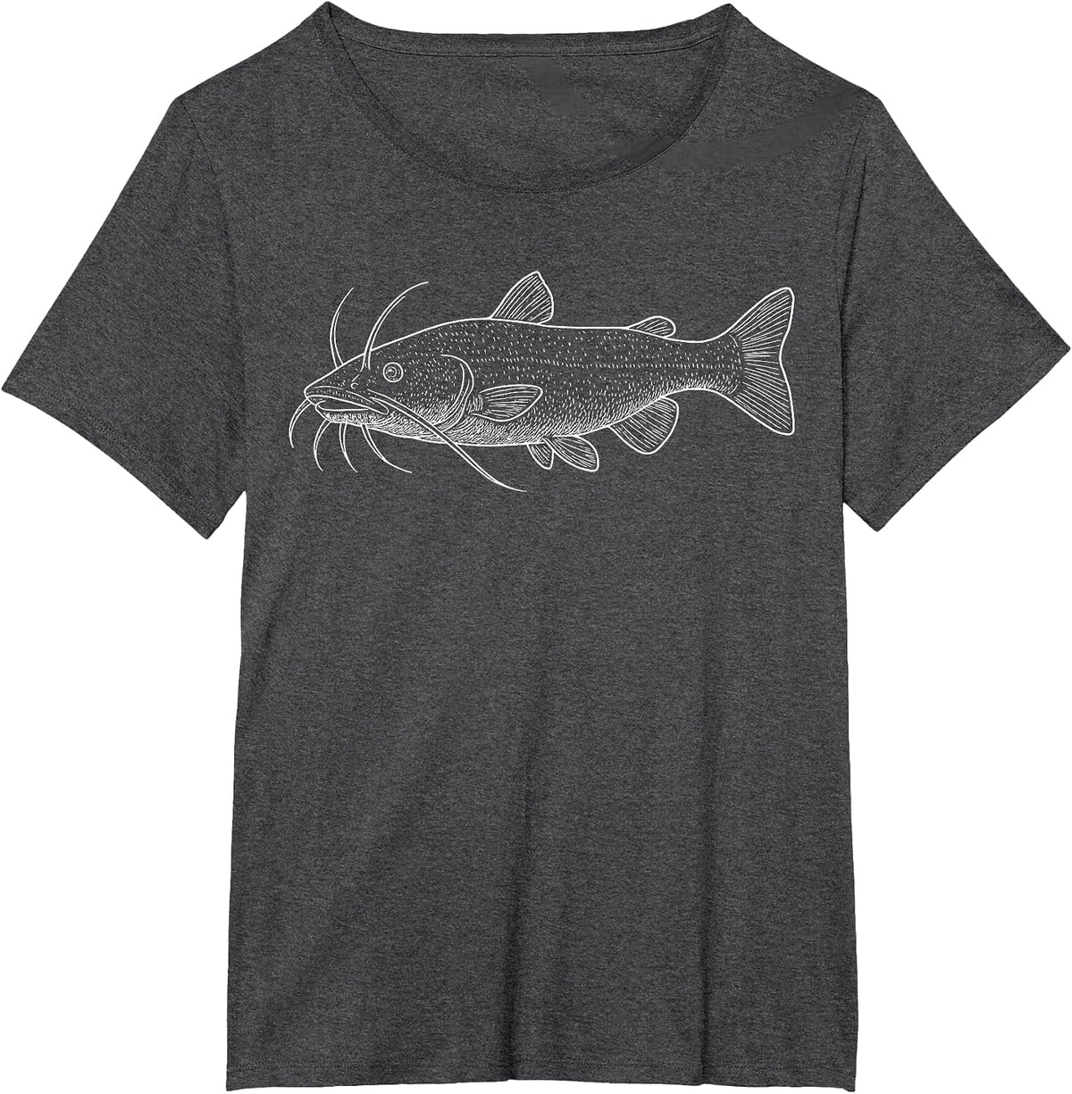 Catfish Illustration Fishing Fisher T-Shirt - Dark Heather Grey