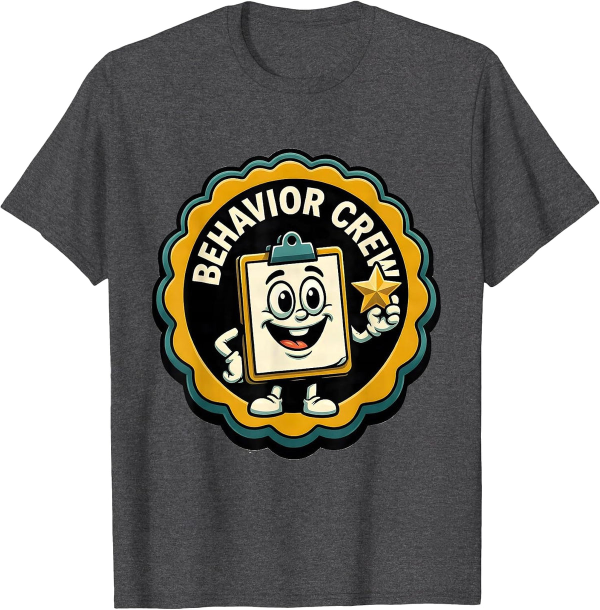 Men's Behavior Crew Retro ABA RBT Therapist Behavior Analyst Humor T-Shirt - Dark Heather Grey