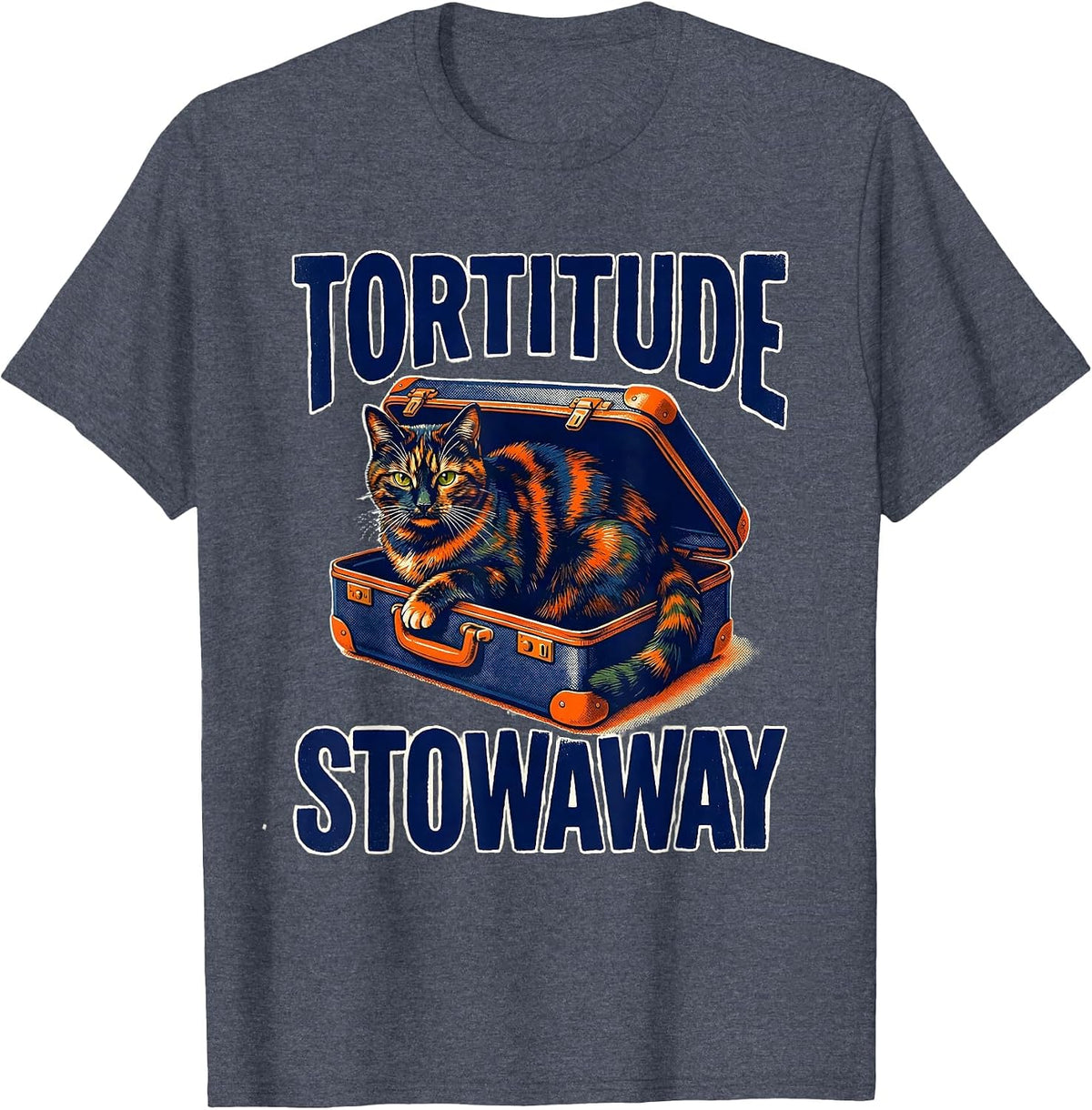 Tortitude Stowaway Risograph Tortie Cat Lover Gift T-Shirt - Heather Blue