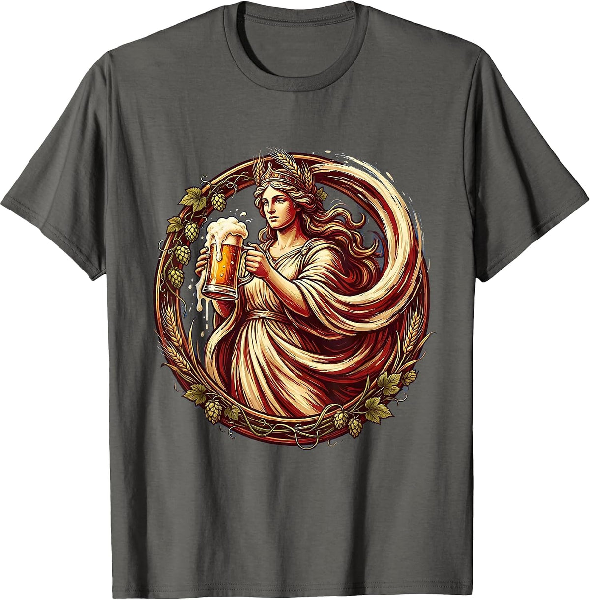 Beer Goddess Overflowing Stein Illustration T-Shirt - Asphalt Grey