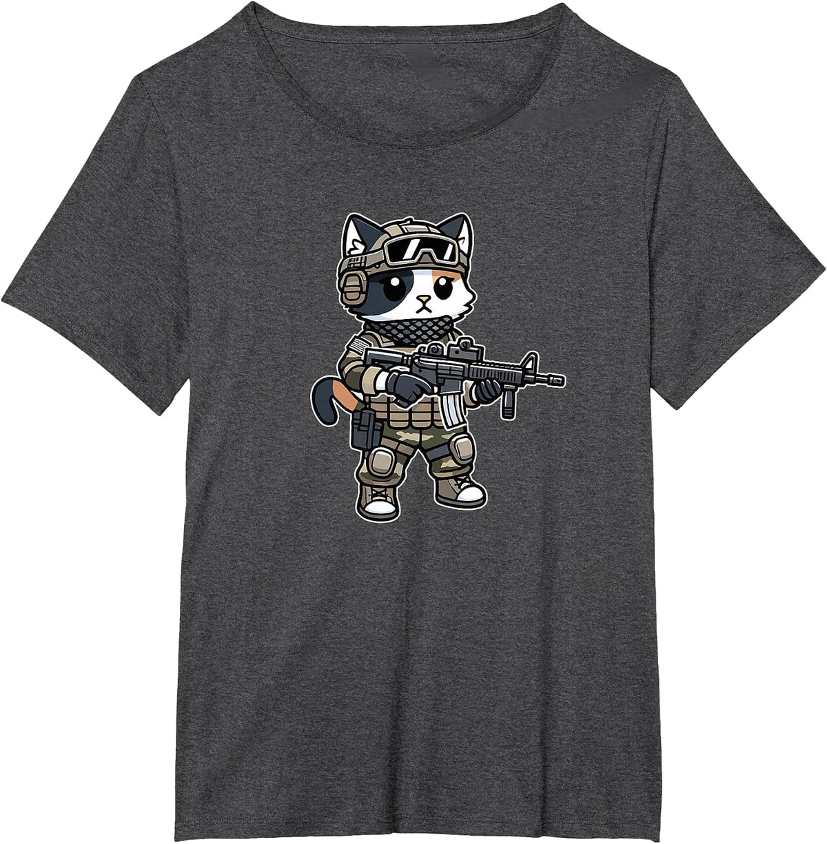 Cool Tactical Calico Cat Military Animal Veteran T-Shirt - Dark Heather Grey